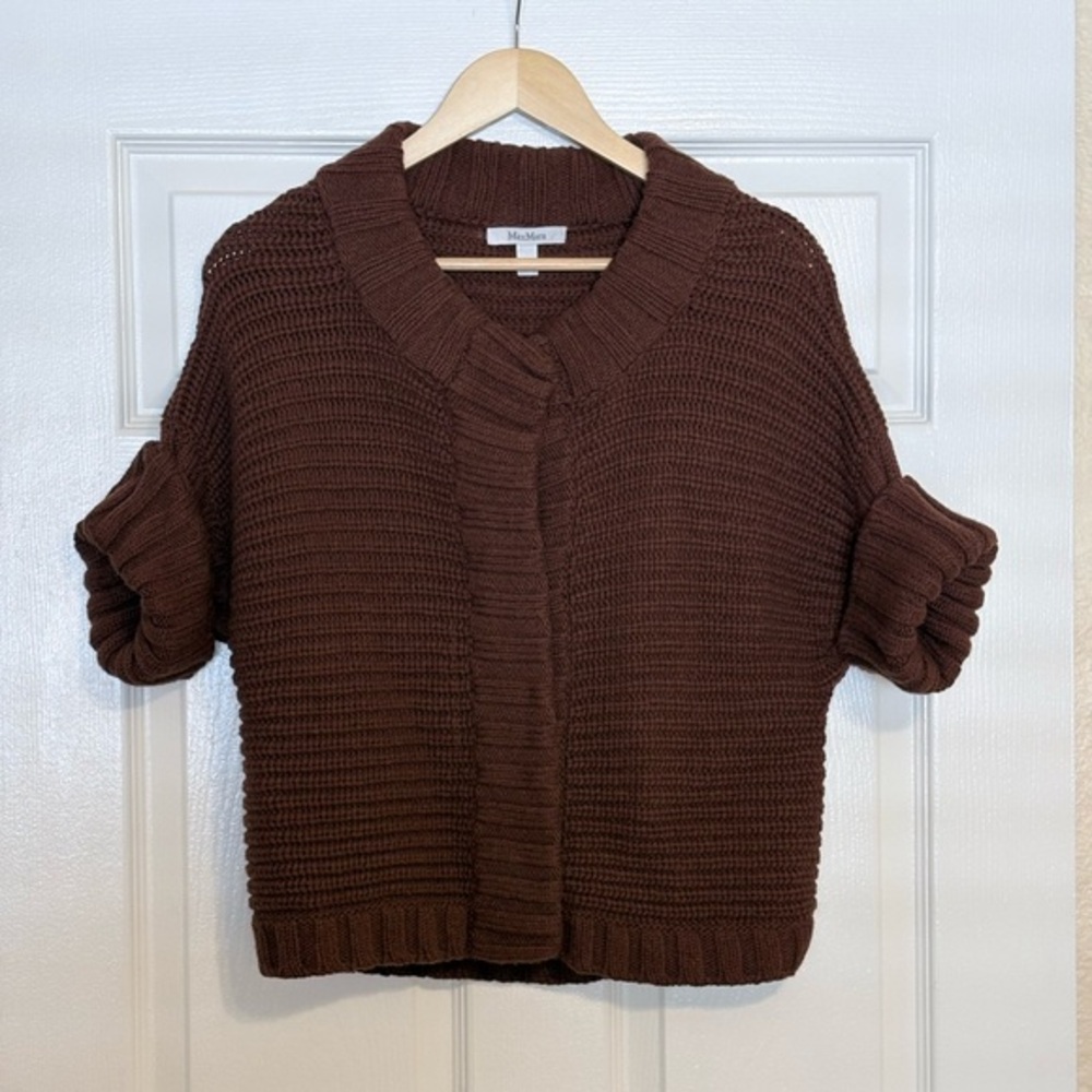 Max Mara 100% Virgin Wool Giacca Maglia Knit Jacket Cardigan Brown XL